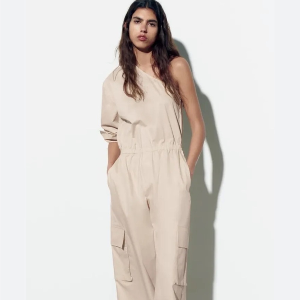 Zara Wide Leg Jumpsuit in Beige